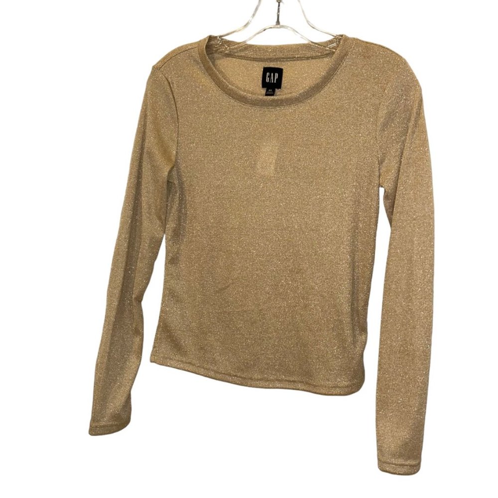 GAP NEW NWT GOLD SPARKLE HOLIDAY ribbed knit top XS